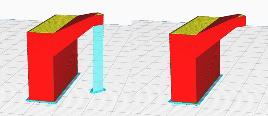 The right-hand model denies support for small overhang areas