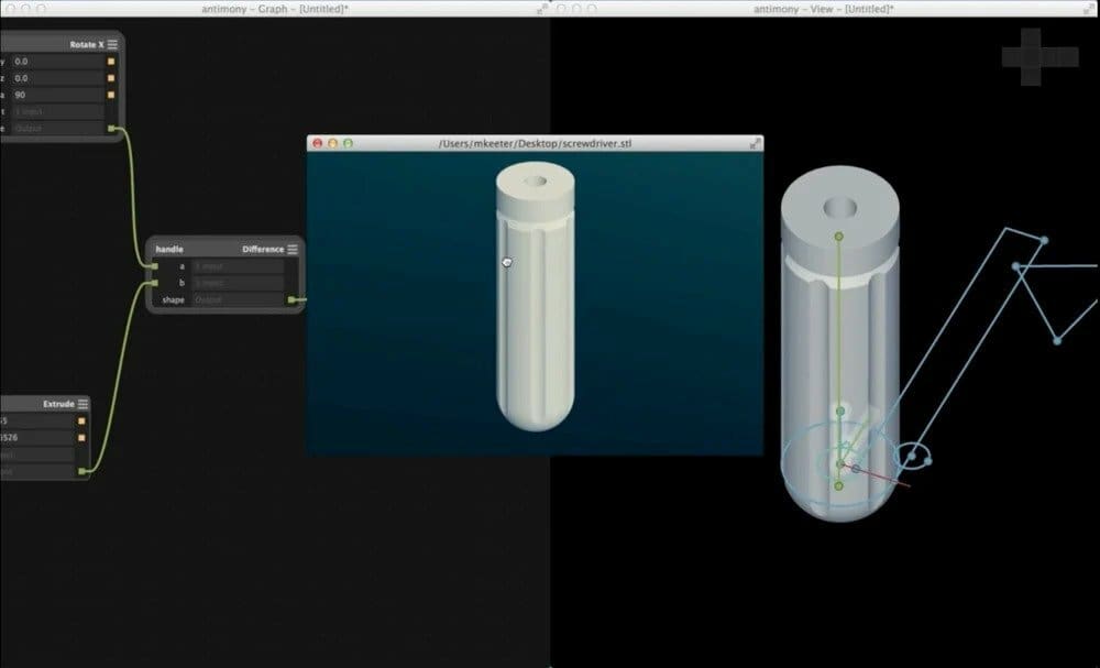 Making a simple part like this screwdriver handle in Antimony can be done in minutes