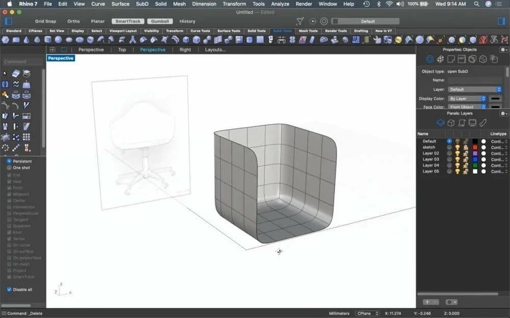 Creating a SubD chair