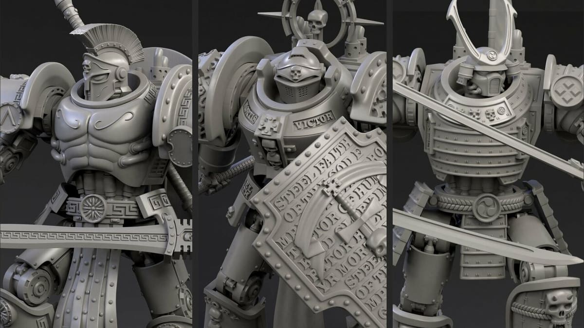 Three larger-than-life (miniature) warriors