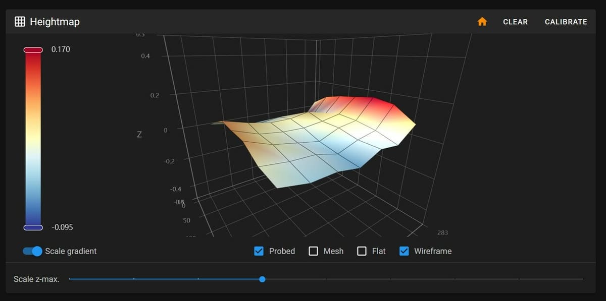 A calibrated bed mesh of a mildly warped bed