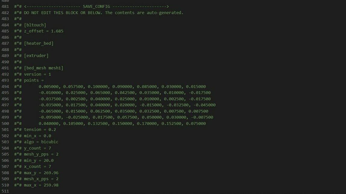 Profiles are saved as a matrix of values in the printer.cfg file
