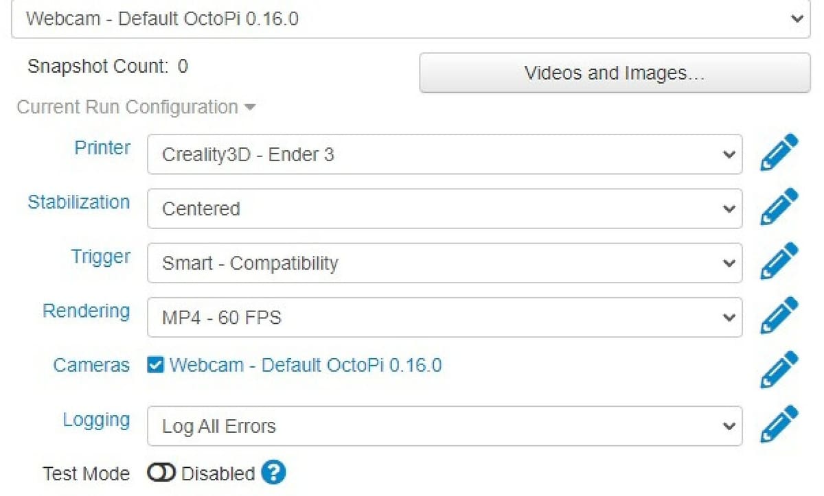 Control where the printhead is positioned for each snapshot