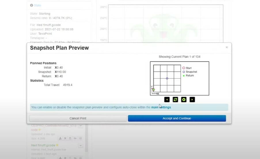 The snapshot preview feature allows you to see where each snapshot will be taken