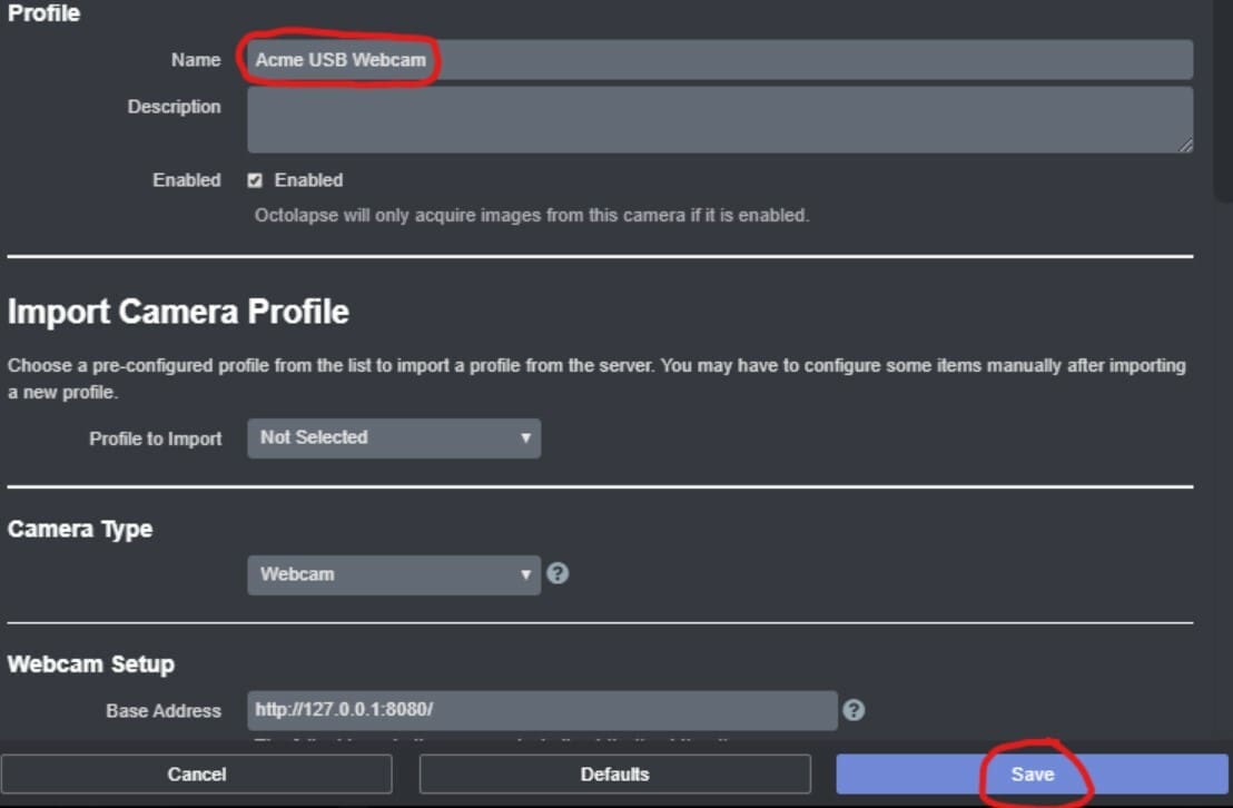 You should make a camera profile for your specific webcam connected to your server
