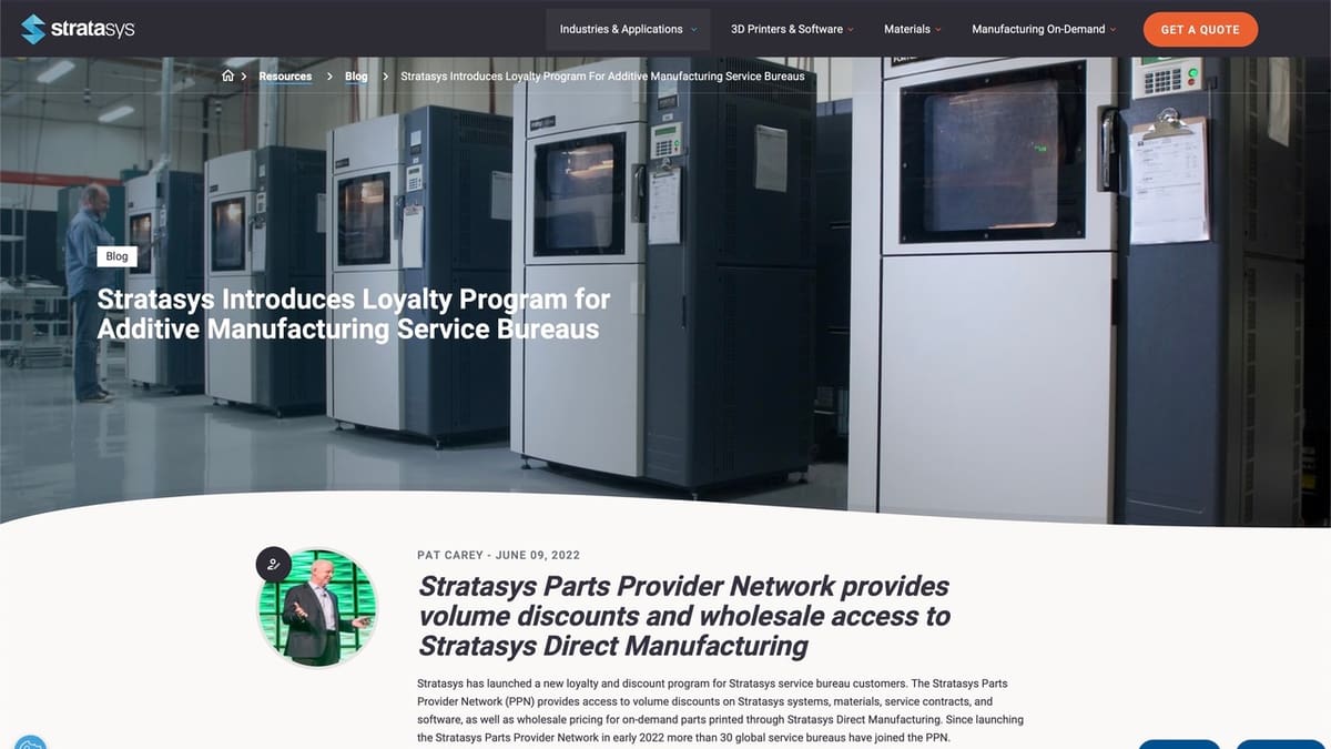 Stratysys offers a loyalty program for service bureau customers