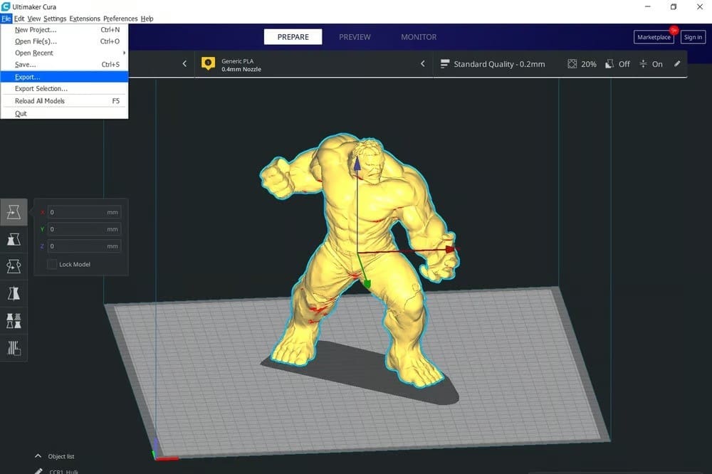 Exporting an OBJ file in Cura