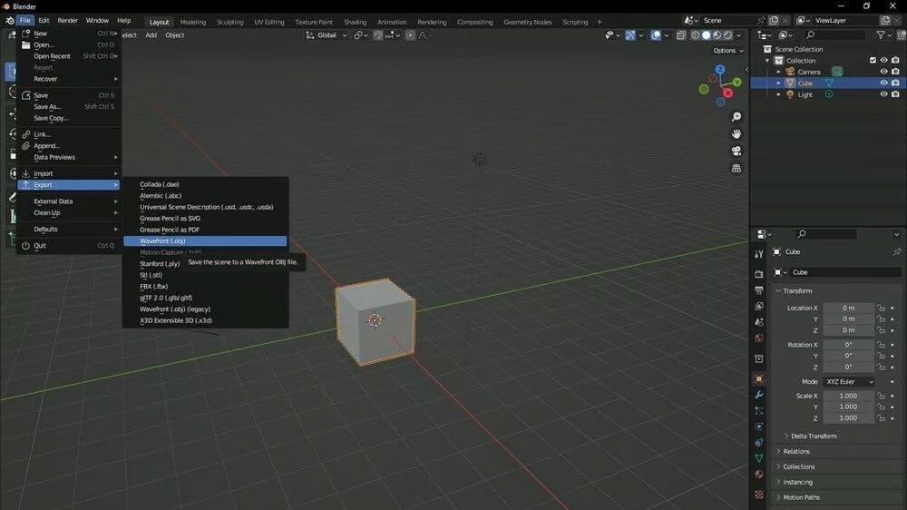 Blender offers a range of different file formats