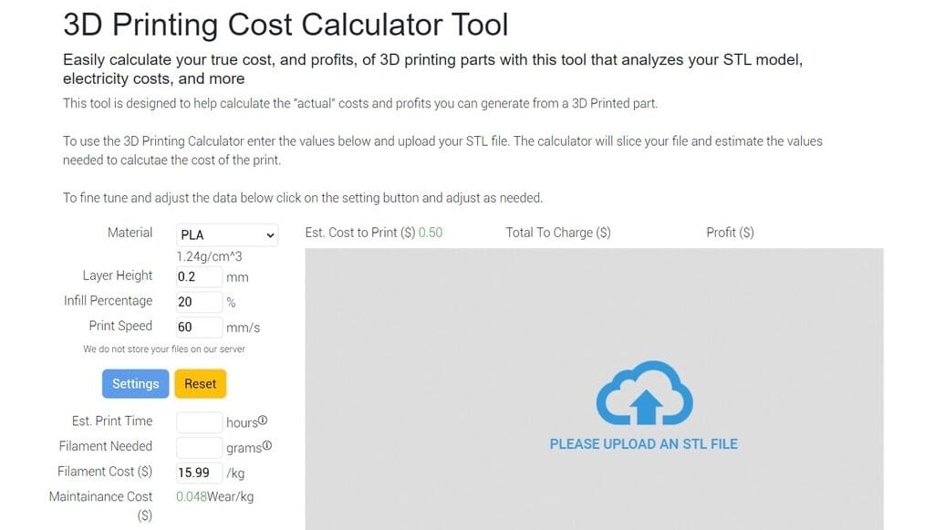 MakerShop is a straightforward simple calculator that includes adhesion costs