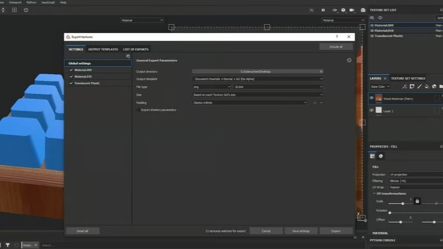 Exporting the textures from Substance Painter