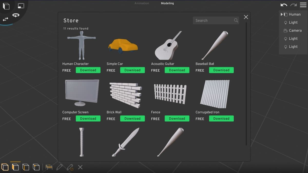 Some objects can be downloaded and added right from the app