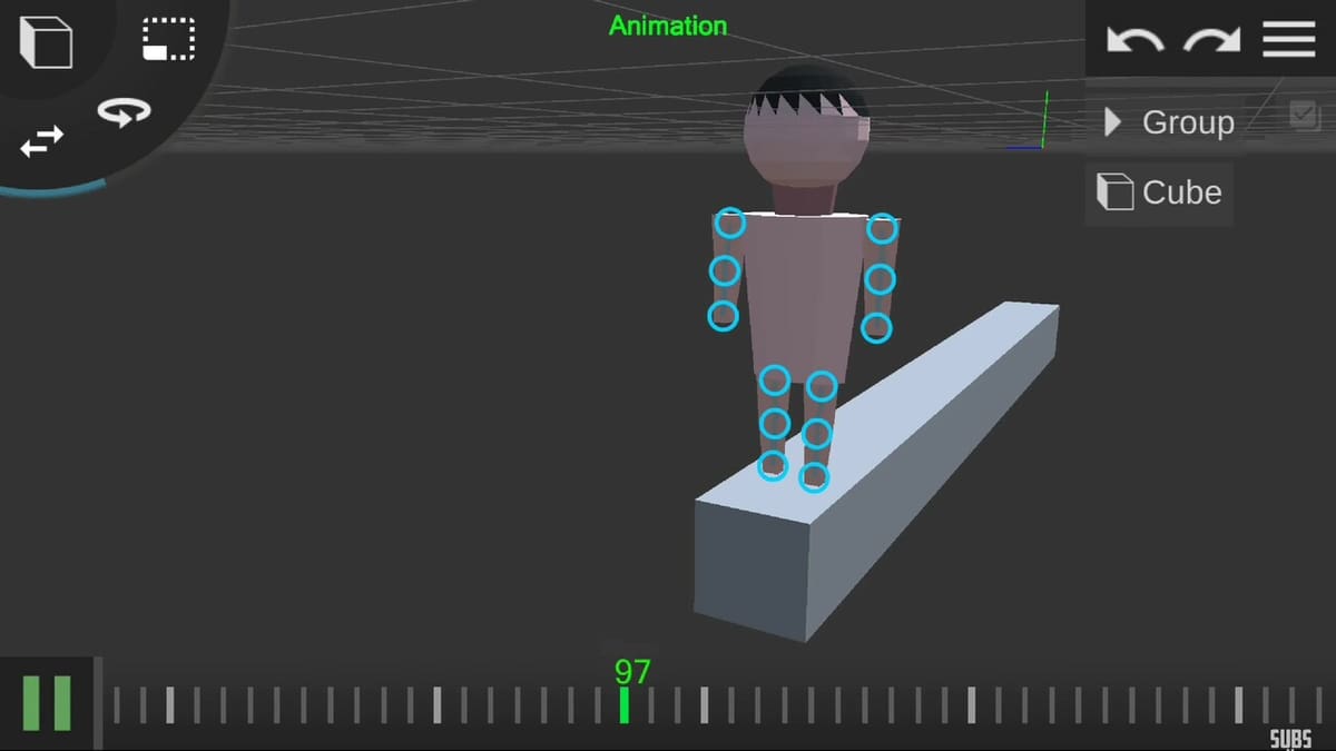 The Animation menu highlights keyframes in green