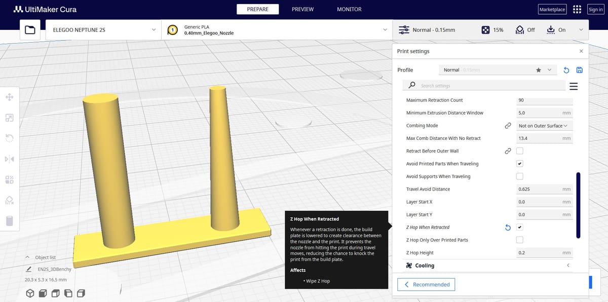 Image of: Setting Z Hop In Cura