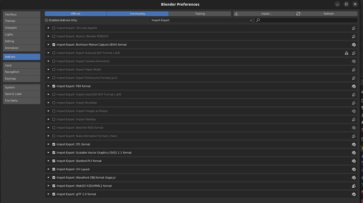 Import-export plug-ins bundled with Blender
