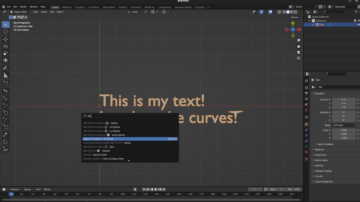 Blender's feature search in action