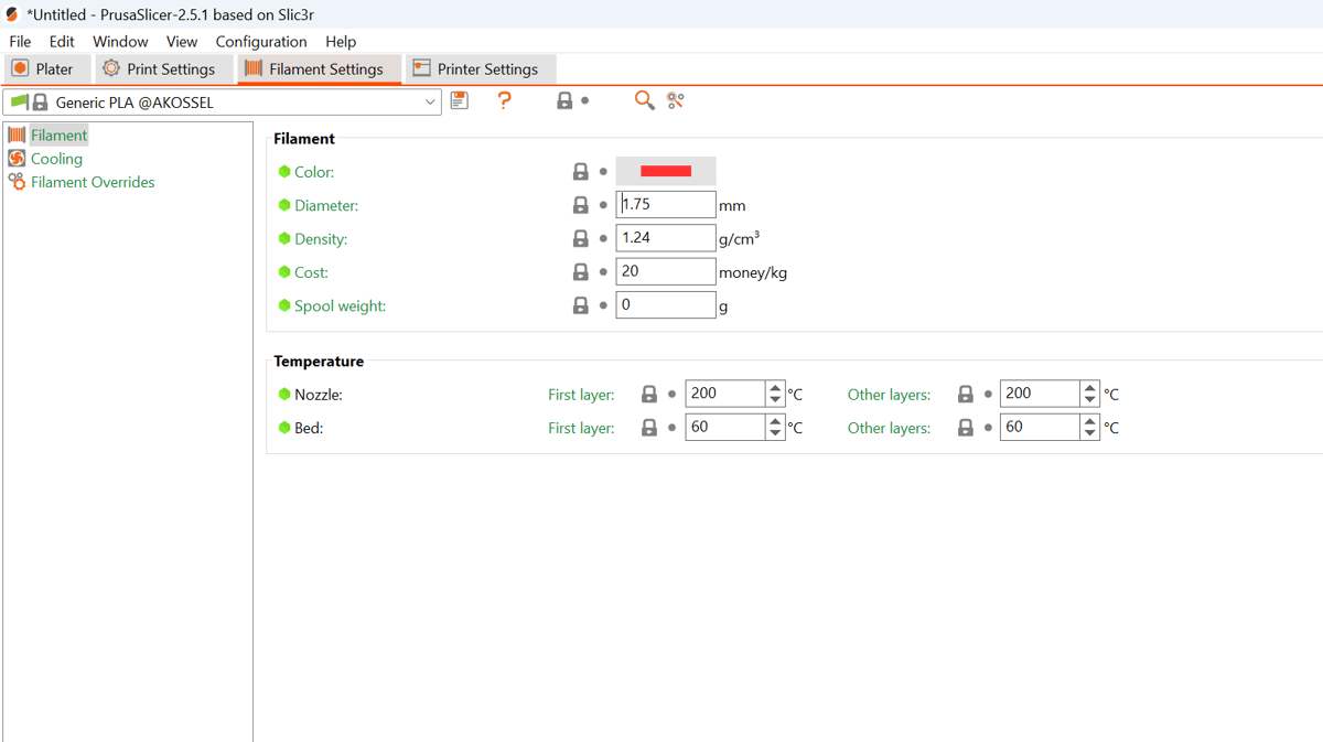 Setting up a custom material in PrusaSlicer