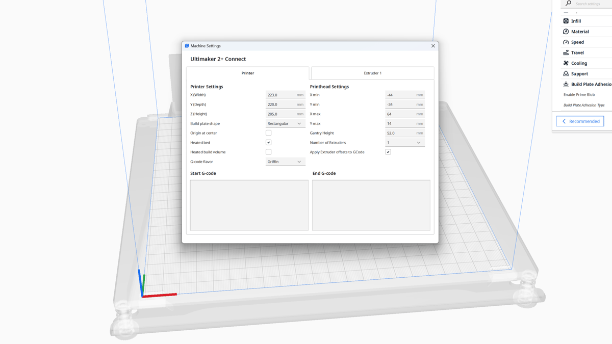 Creating a printer profile in Cura