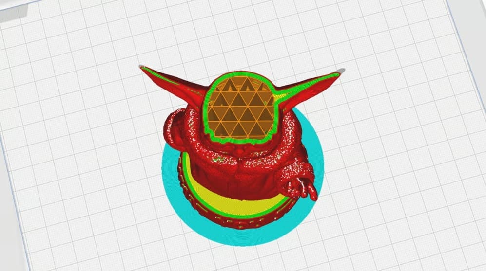 A triangle infill pattern on Baby Yoda