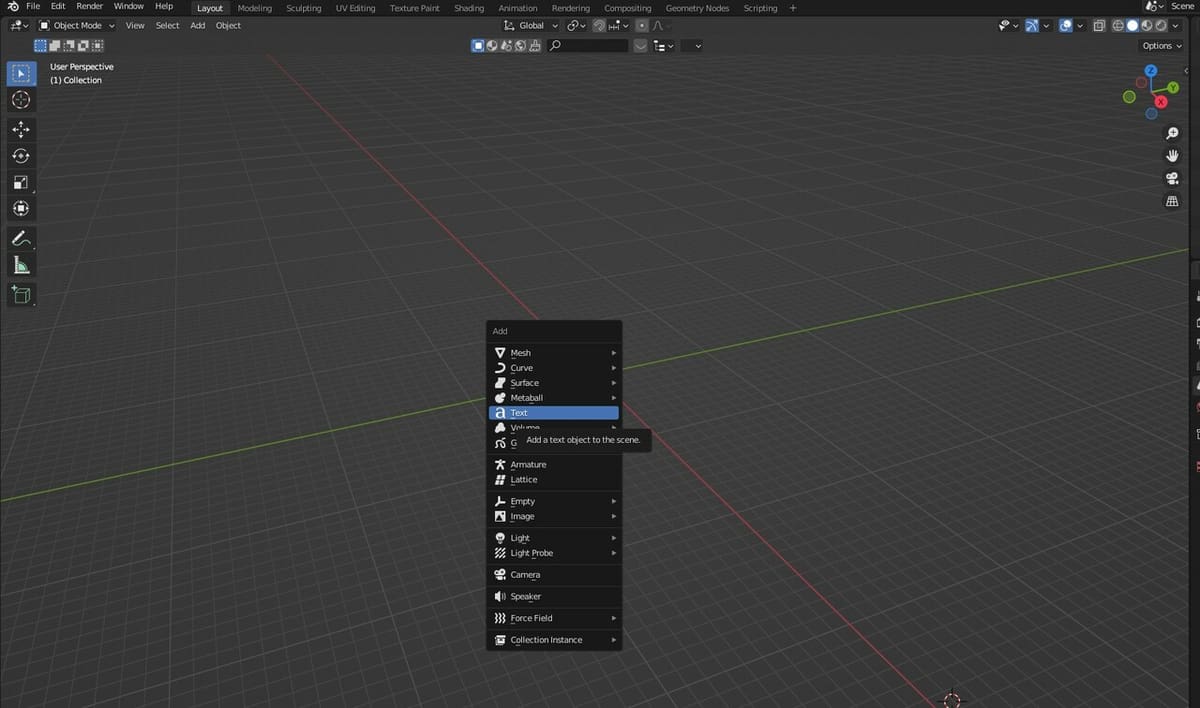 Create the text object by pressing 