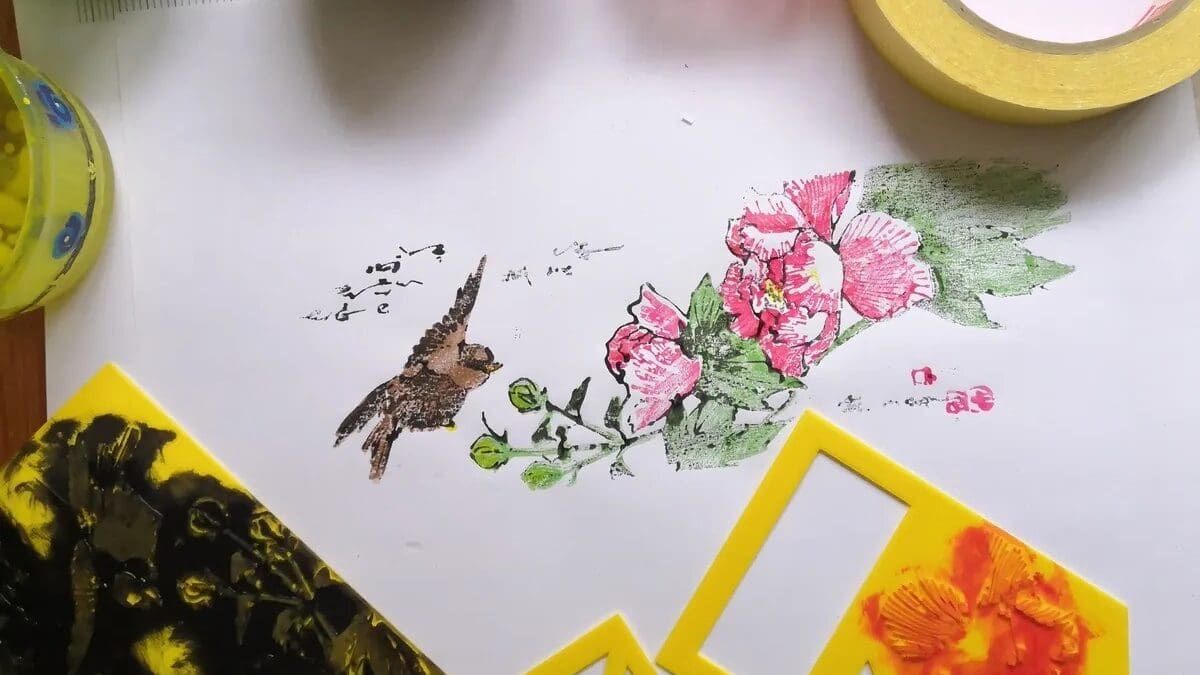That beautiful picture was stamped using the woodblock technique