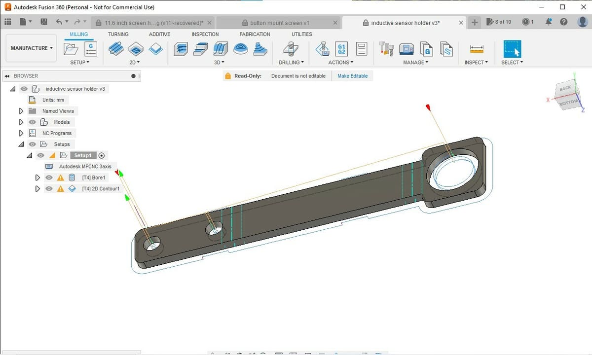 A simple tool path – Blue lines indicate cutting and orange, movement only