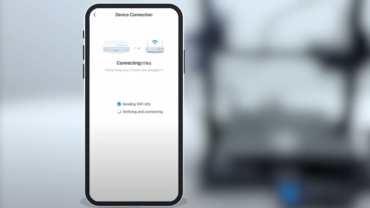 Connecting the box to the Creality Cloud app is simple