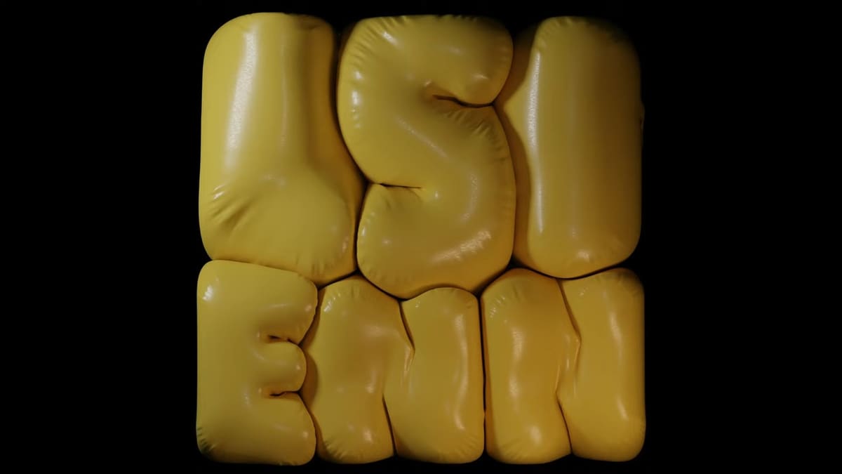 An inflated text effect using a cube object and a text object