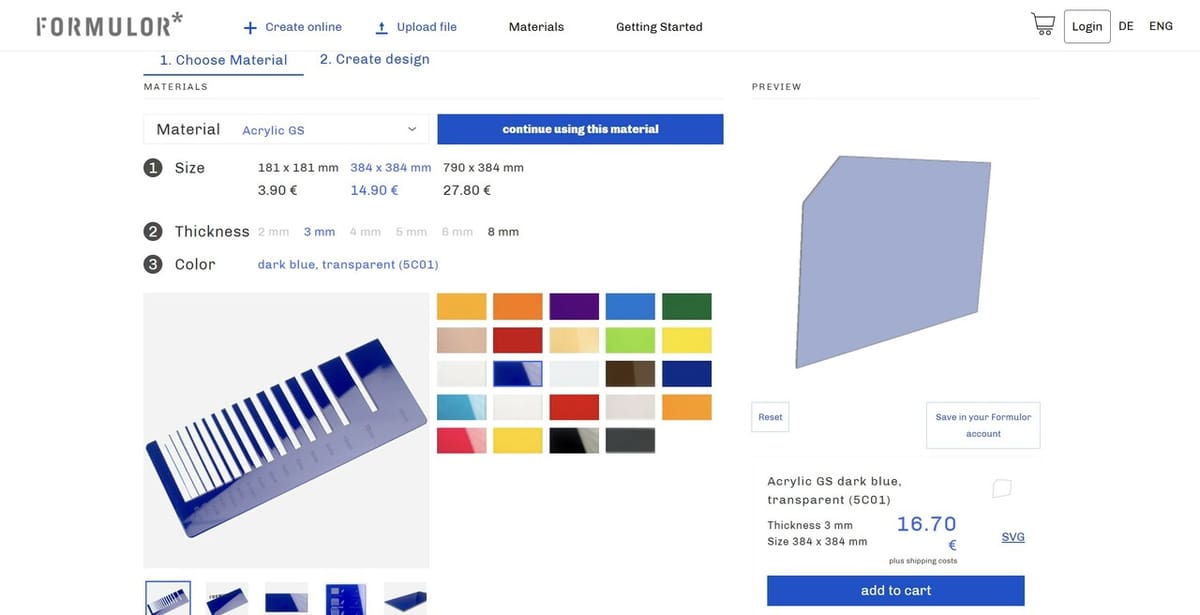 The acrylic materials library and online design with Formulor*