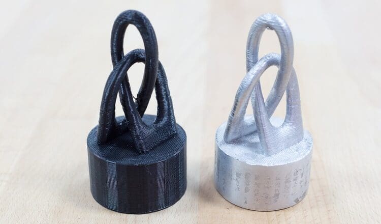 A PLA print goes in, an aluminum piece comes own