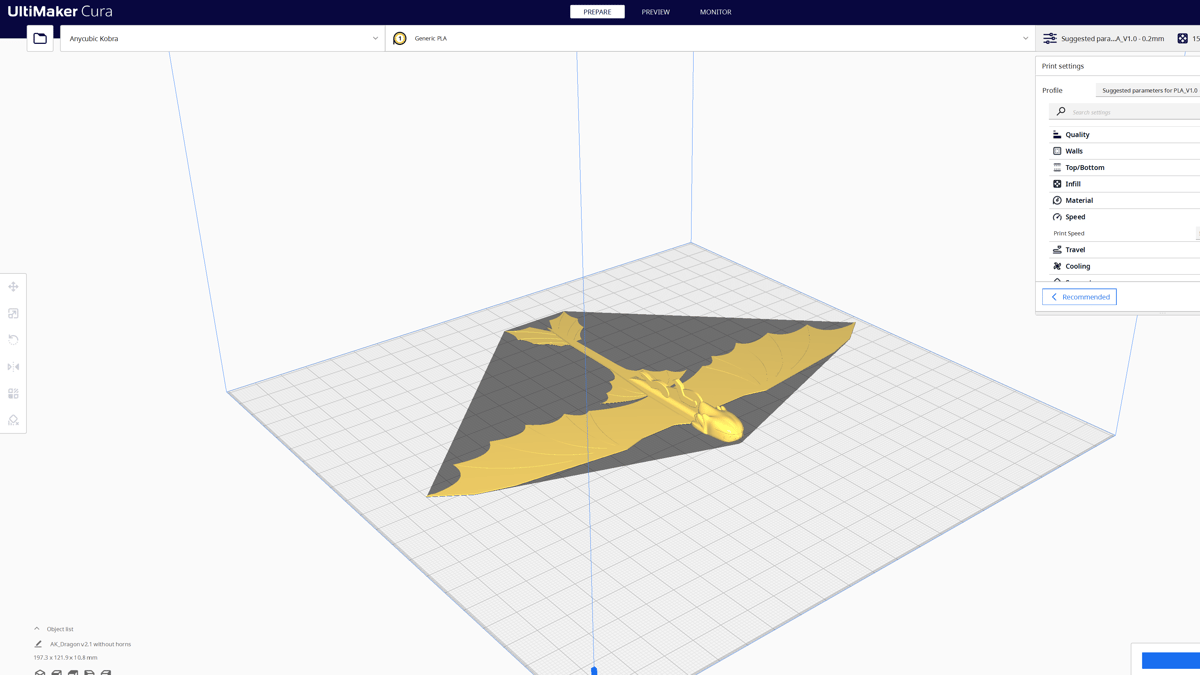 Slicing a model for the Kobra in Cura