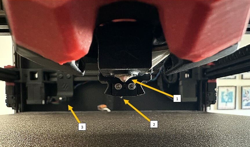 Here's an example of a Klicky: (1) Nozzle (2) Probe or microswitch (3) Klicky dock