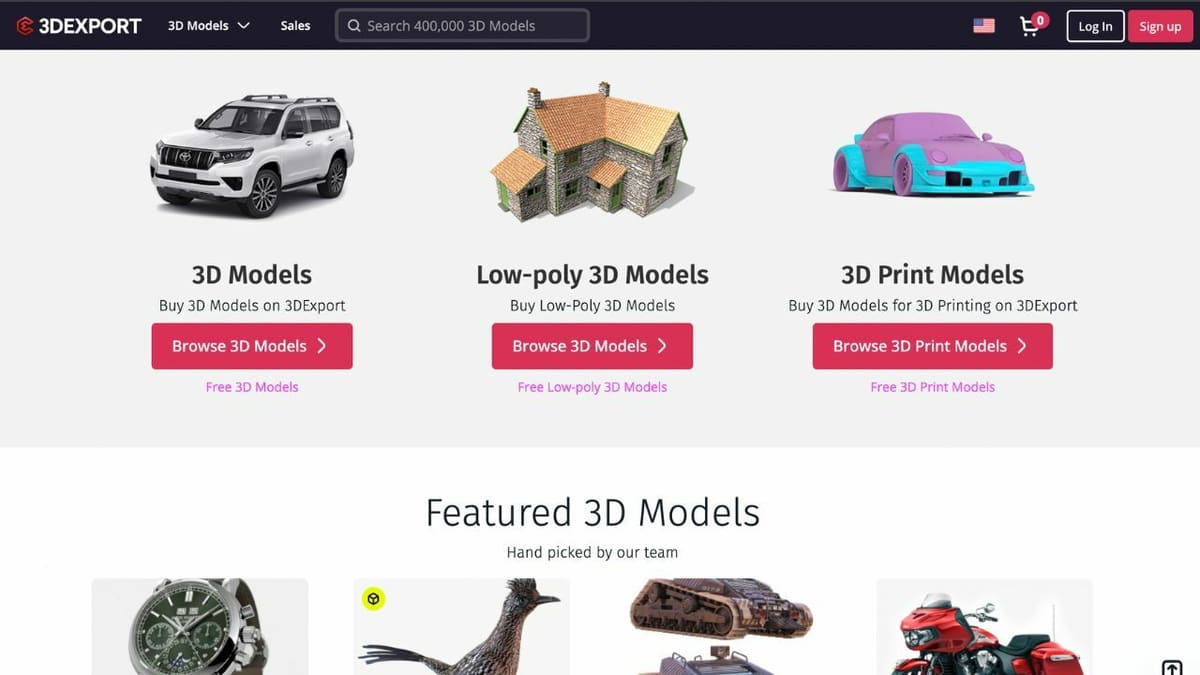 3DExport, launched in 2004, now hosts 400,000+ 3D models.
