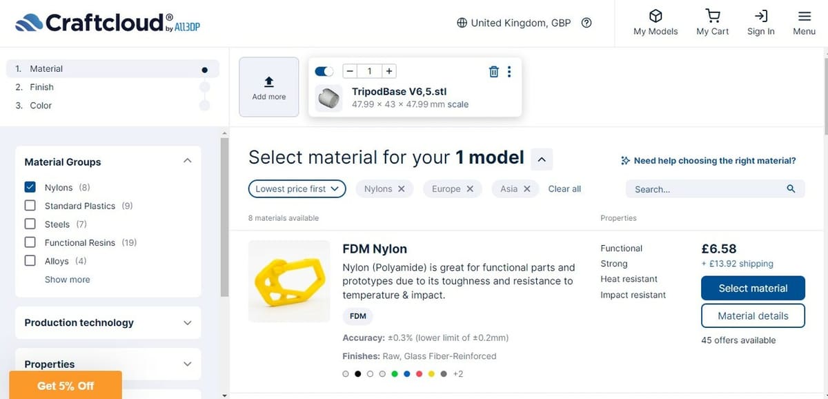 Craftcloud compares prices from trusted services around the world.