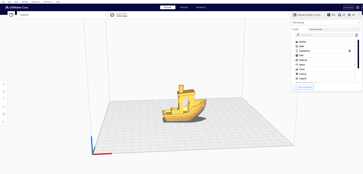 Image of: PETG Profiles in Cura