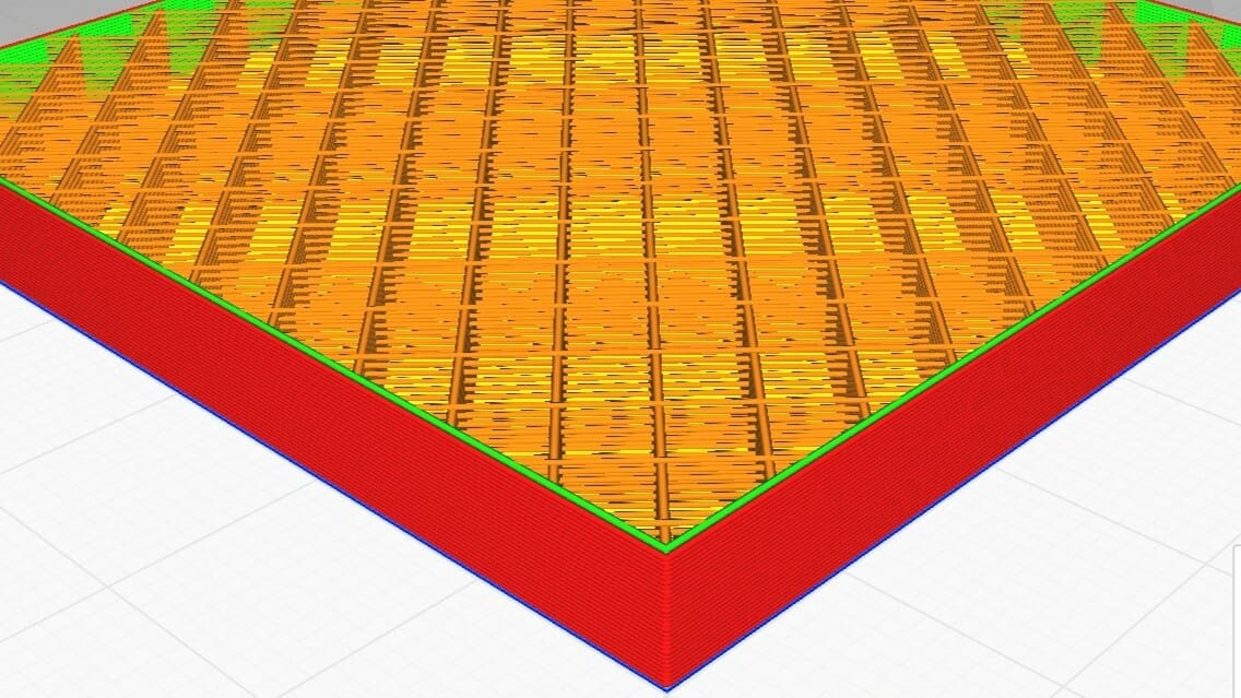 The red shell, orange infill, and green inner wall