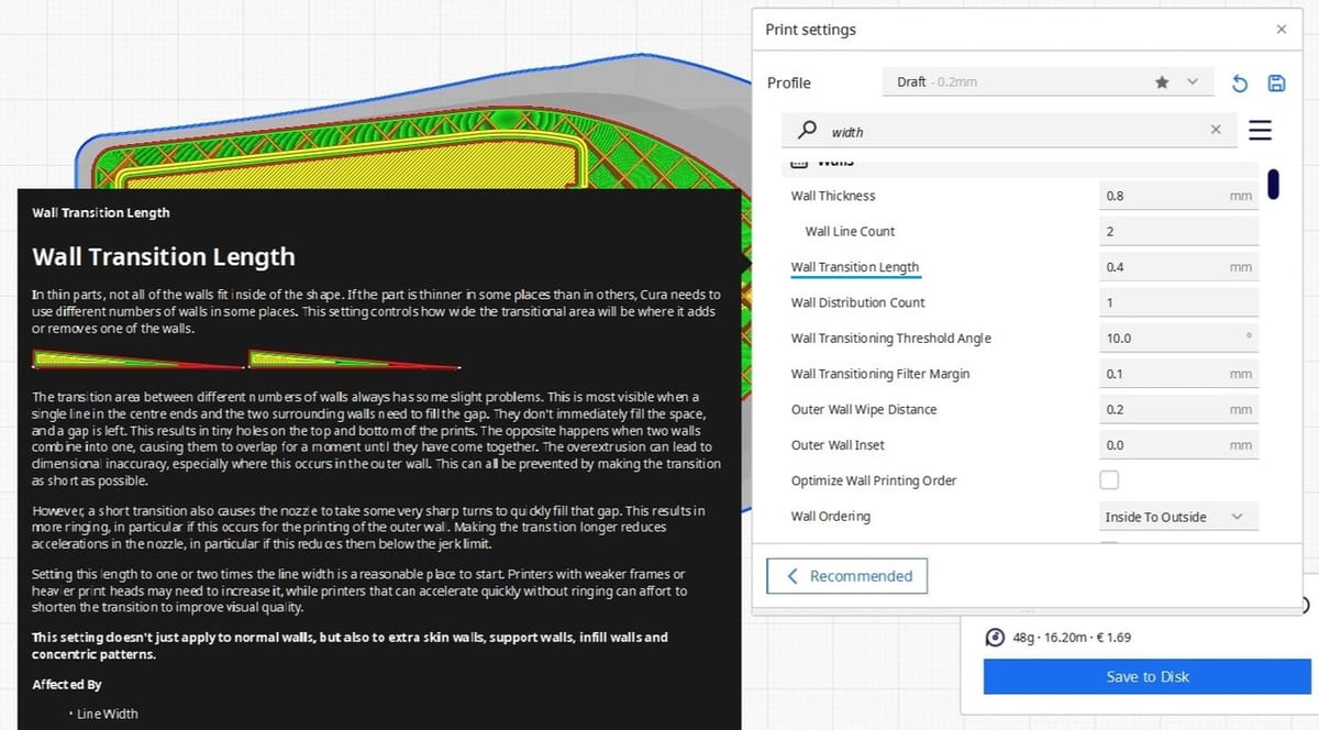 Wall Transition Length is just one of the settings available with Arachne