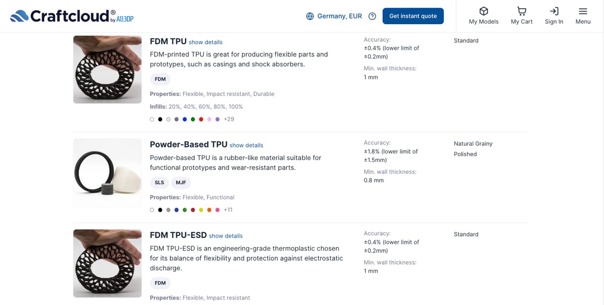Image of TPU 3D Printing Service Providers: Craftcloud