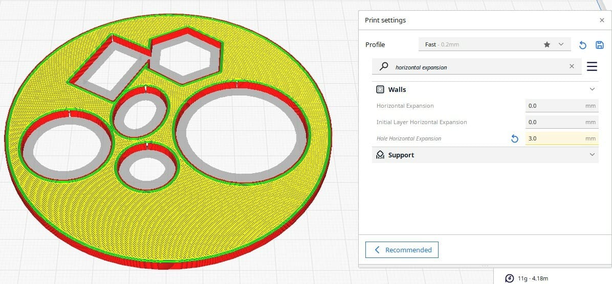 The effects of only adjusting the Hole Horizontal Expansion setting