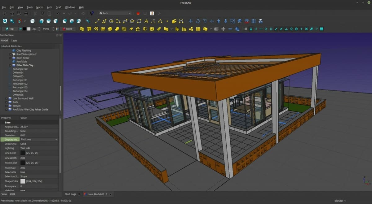 Modeling a complete building is possible in FreeCAD