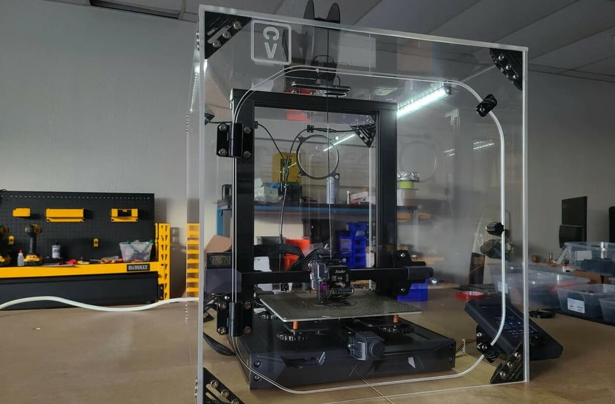 Clearview Plastics' Ender 3 S1 enclosure is made of acrylic panels for all-around visibility