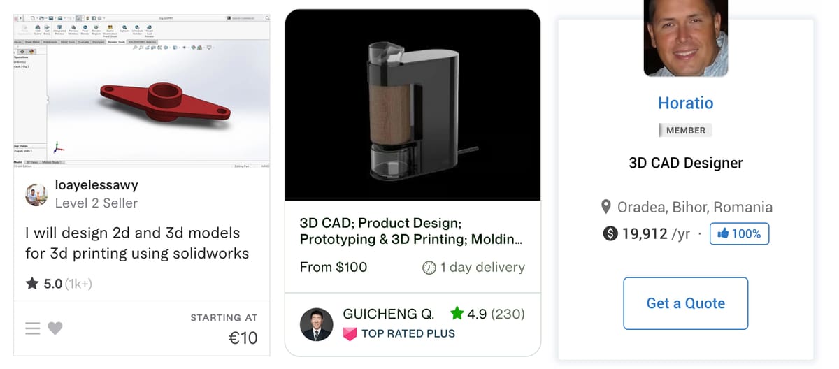 Image of 3D printing design services: Fiverr, UpWork, Guru