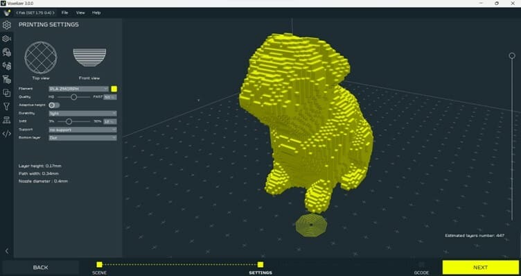 Buddy voxel model setup in Voxelizer for Fab