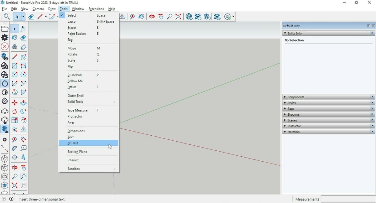 You'll find the 3D Text tool in this menu