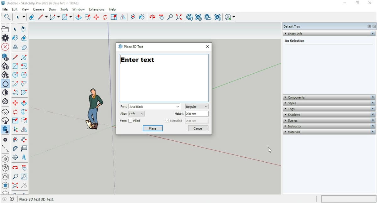 The Place 3D Text window