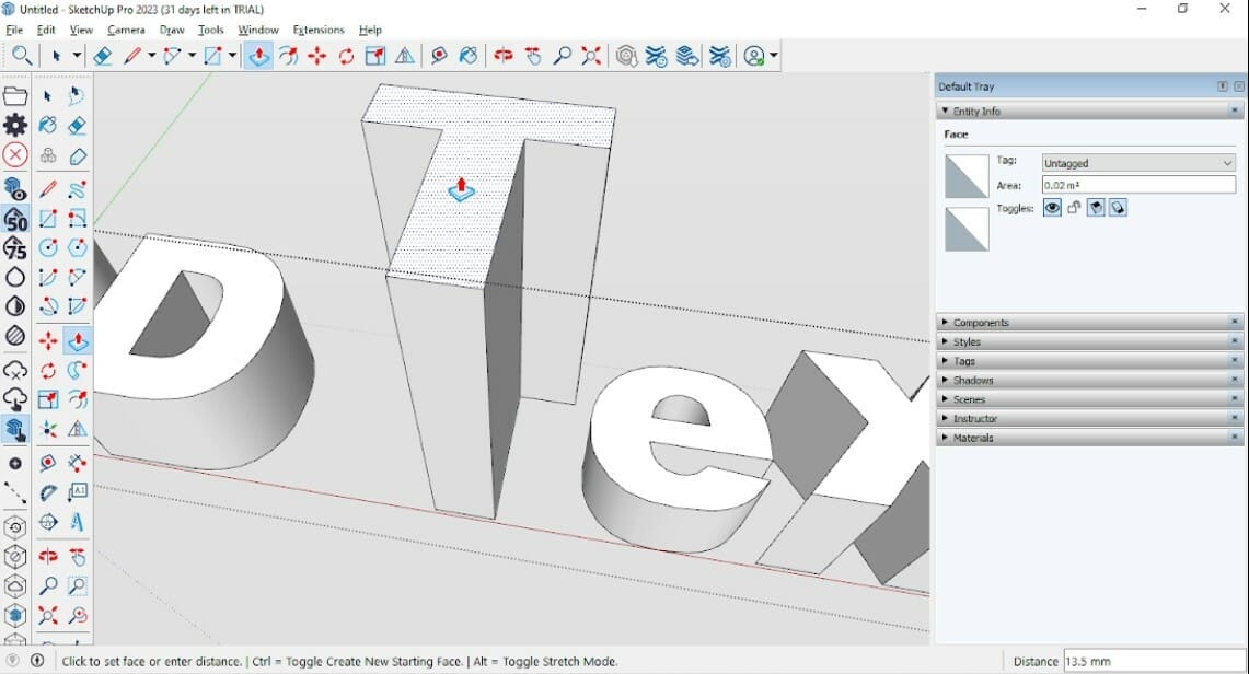 Use the Push/Pull tool to set different extrusion distances