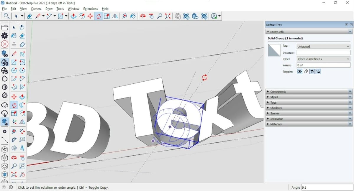 Use the Rotate tool to tilt the letters around