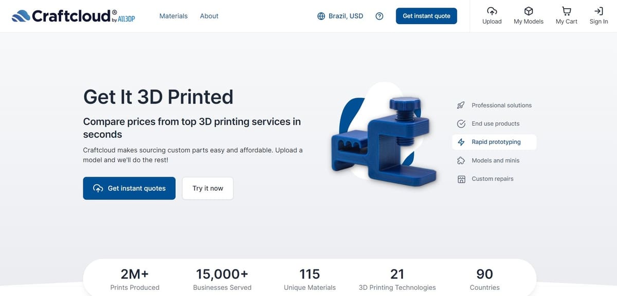 Only Craftcloud offers instant quotation comparing dozens of high quality manufcturers
