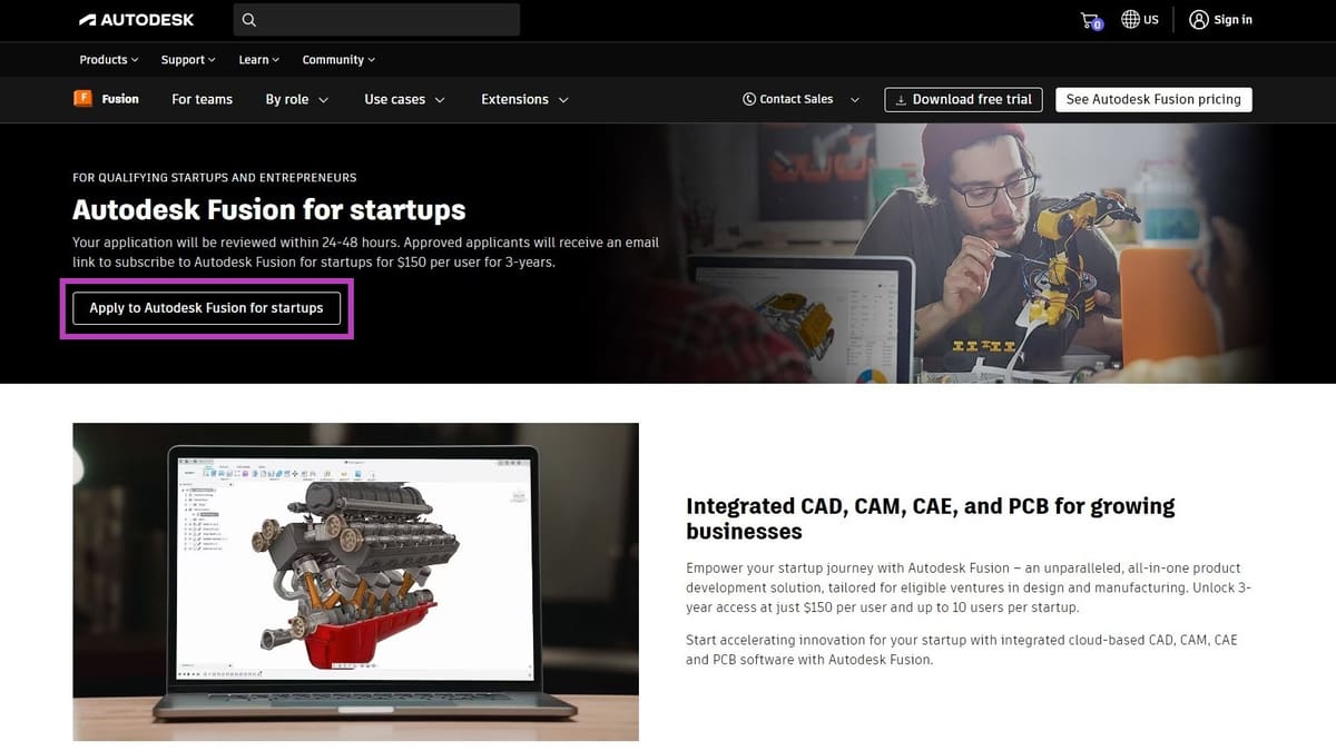 Image of Autodesk Fusion 360 Free Download: Discounted Startup License