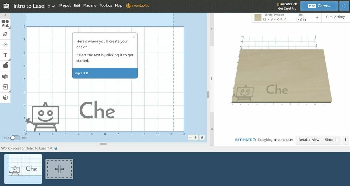 The Easel Design Space is pretty straightforward
