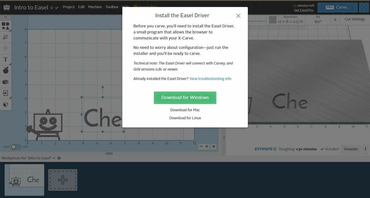 Make sure you install the Easel Drivers or you will be unable to connect your machine!